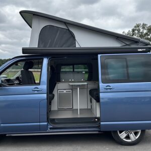 2024.06 VW T5 SWB Full Conversion Side View of Van with Sliding Door and Elevating Roof Open