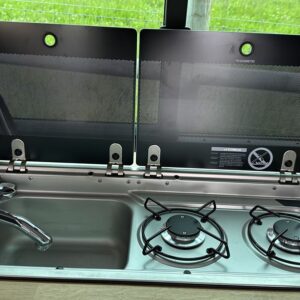 2024.06 VW T5 SWB Full Conversion Hob and Sink Unit with Glass Lid Open