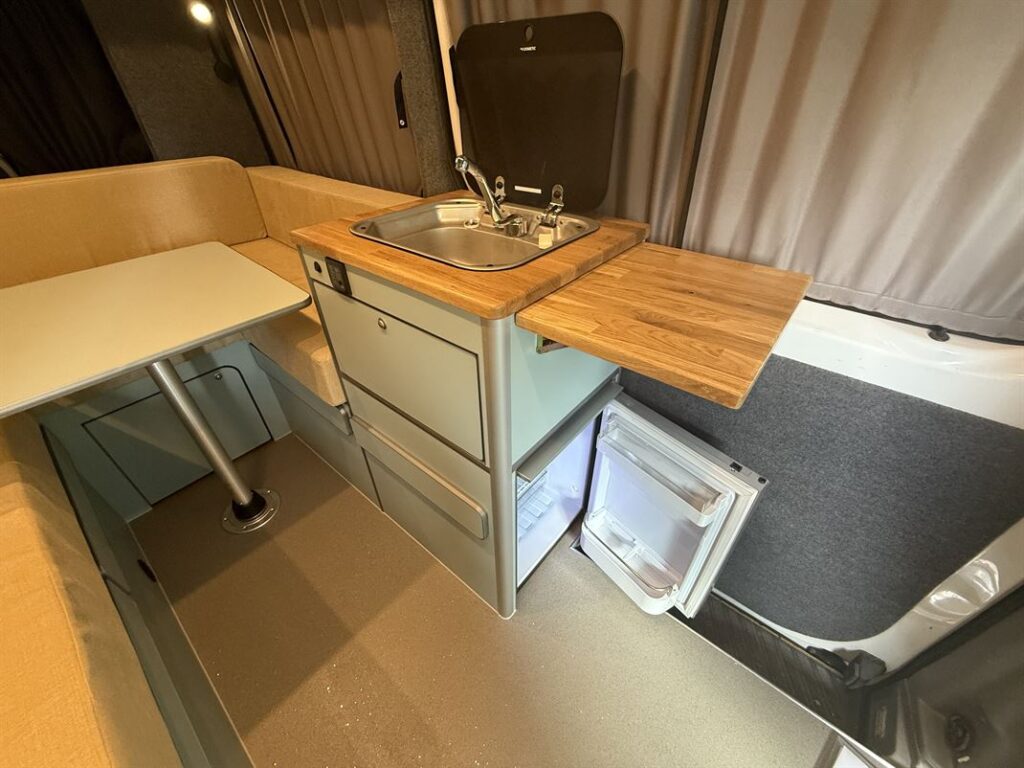 2025.07 MWB Sprinter Conversion Kitchen Unit with Extended Oak Worktop